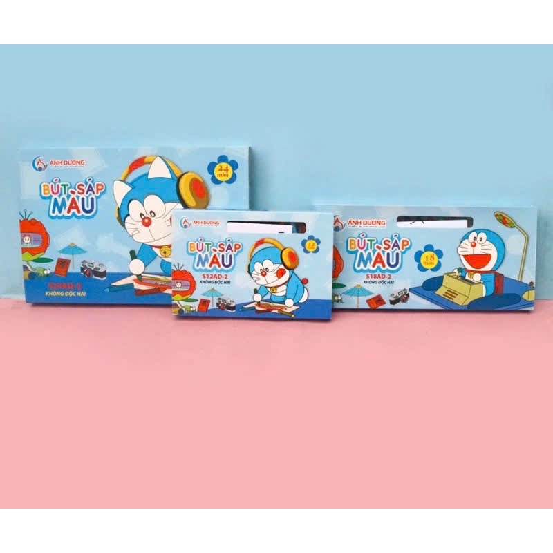 Bút Sáp Màu - Doraemon - Ánh Dương 12/18/24 màu - Màu Tươi Sáng, Không Độc Hại
