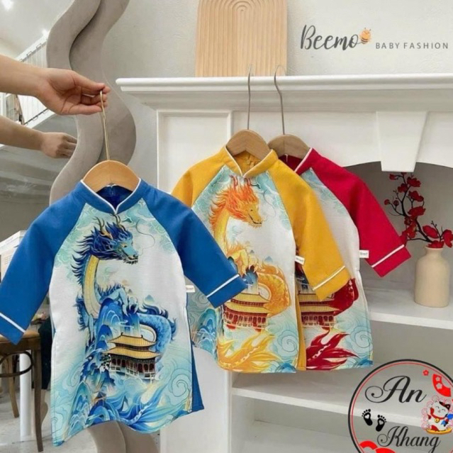 Áo dài bé trai hình rồng cao cấp chất vải TacTa từ 10kg - 30kg