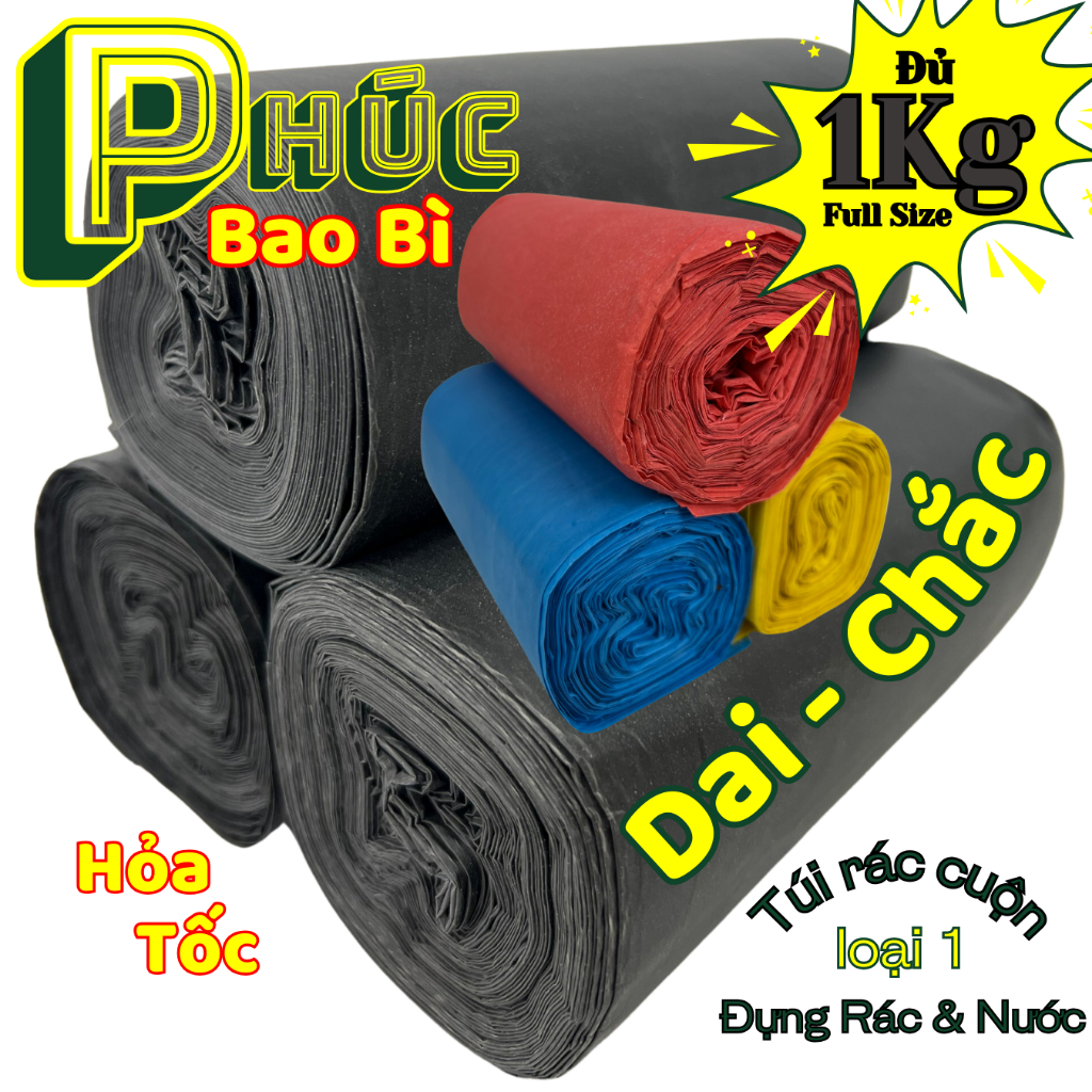 Túi rác Đen & Màu (1kg) Túi đựng rác loại 1 siêu DAI DÀY đựng được NƯỚC ...