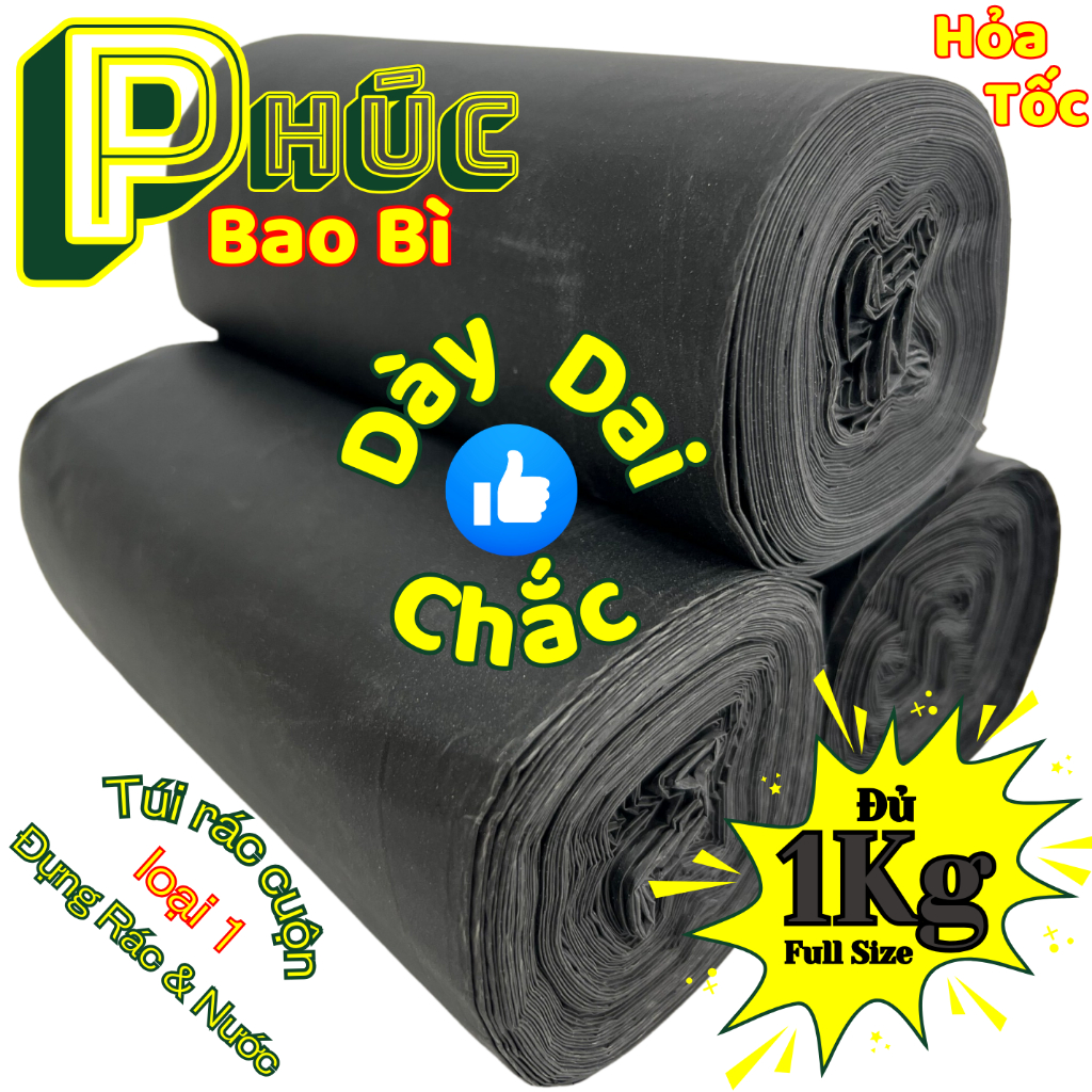 Túi Đựng Rác ĐEN (1kg) Bao rác loại 1 siêu DAI DÀY đựng được NƯỚC lẫn ...