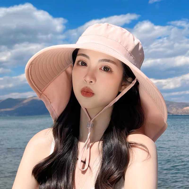 MŨ chống nắng nữ chùm gáy - Mũ ĐI NẮNG RỘNG VÀNH TRÁNH TIA UV