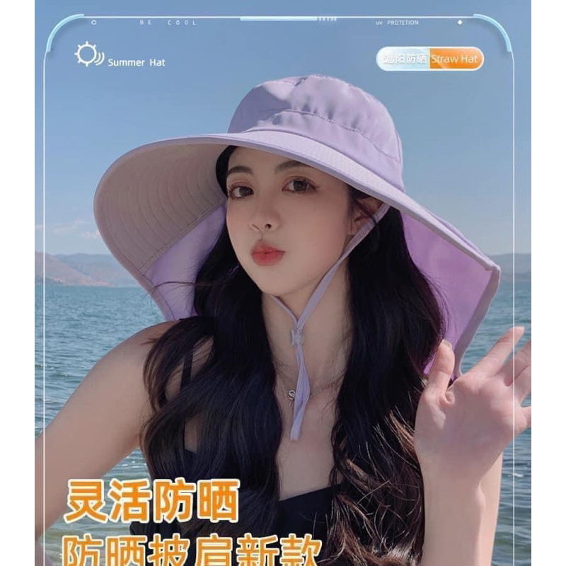 MŨ chống nắng nữ chùm gáy - Mũ ĐI NẮNG RỘNG VÀNH TRÁNH TIA UV