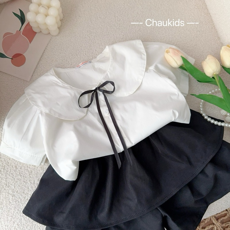 Sét học sinh áo sơ mi kèm chân váy tầng cho bé gái 10-20kg đồ tốt nghiệp Sandal (ảnh chụp thứ hai)