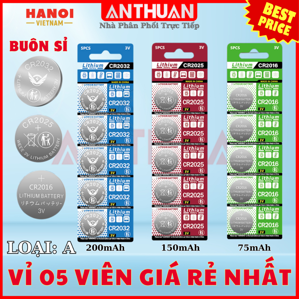 Vỉ 5 Pin Cúc CR2032 CR2025 CR2016 3V pin chất lượng giá rẻ cho AirTag ...