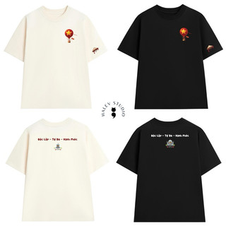 Áo thun UNISEX OVERSIZE form rộng tay lỡ in hình Khinh Khí Cầu Yêu nước chất Côttn mềm mịn