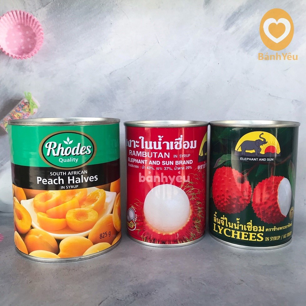 Đào, Vải, Chôm Chôm Đóng Hộp trái cây đóng lon tự chọn