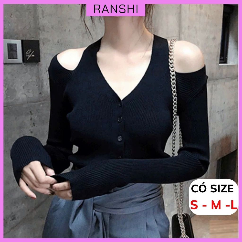 [CÓ SIZE] Áo Croptop Tay Dài RANSHI Thiết Kế Dáng Ngắn Khoét Vai Ôm Body Chất Vải Thun Gân Dày Dặn - RA071