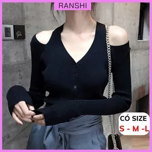 Áo Croptop Tay Dài RANSHI Thiết Kế Dáng Ngắn Khoét Vai Ôm Body Chất Vải Thun Gân Dày Dặn - RA071