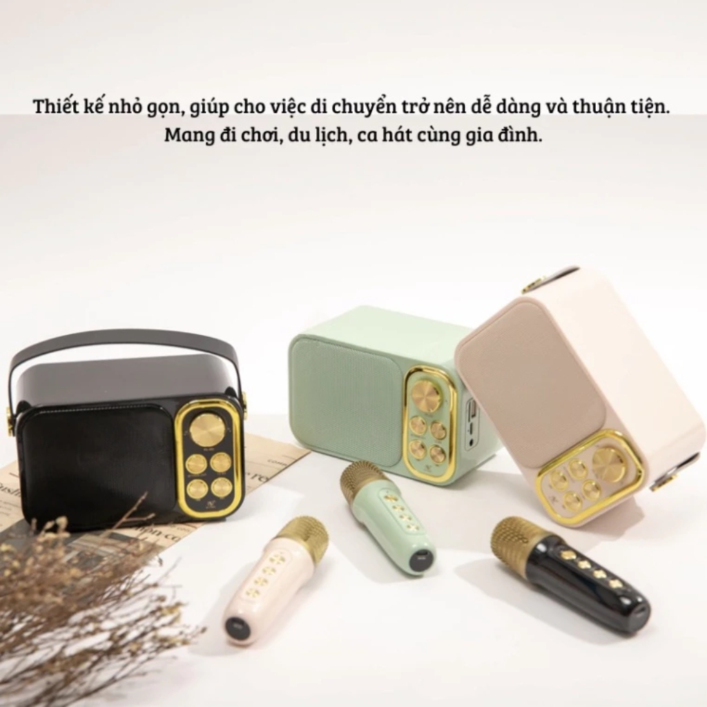 Loa Bluetooth Mini Karaoke Kèm 2 Micro YS-105 Bass Cực Mạnh, Âm Thanh Siêu Hay, Bảo Hành 2 Năm