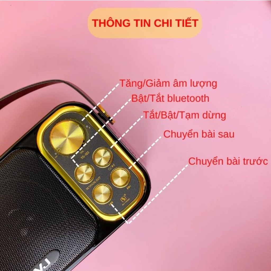 Loa Bluetooth Mini Karaoke Kèm 2 Micro YS-105 Bass Cực Mạnh, Âm Thanh Siêu Hay, Bảo Hành 2 Năm