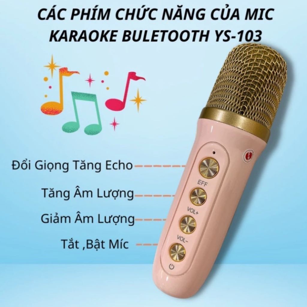 Loa Bluetooth Mini Karaoke Kèm 2 Micro YS-105 Bass Cực Mạnh, Âm Thanh Siêu Hay, Bảo Hành 2 Năm