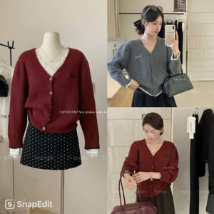Triangle - (Giá thanh lý, không hoàn) YJia studio Knit cardigan Áo len cardigan dáng ngắn Hàn Quốc