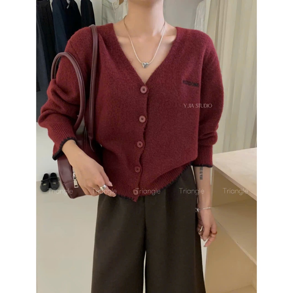 Triangle - (Giá thanh lý, không hoàn) YJia studio Knit cardigan Áo len cardigan dáng ngắn Hàn Quốc