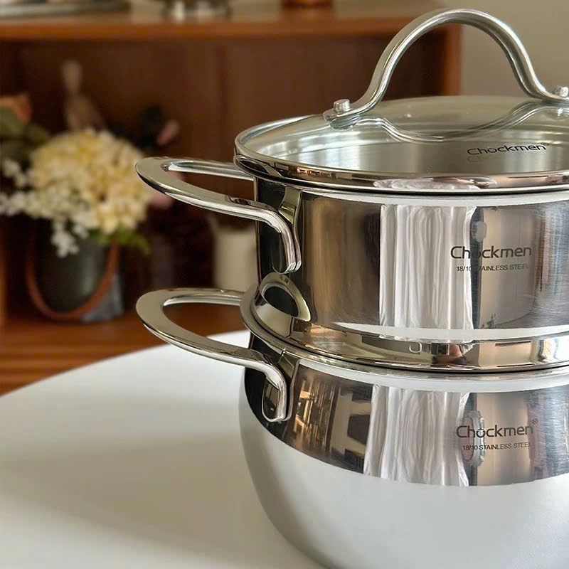 Nồi Hấp 2 Tầng Inox Cao Cấp Chockmen Dùng Được Bếp Từ Nhỏ Trung Đại