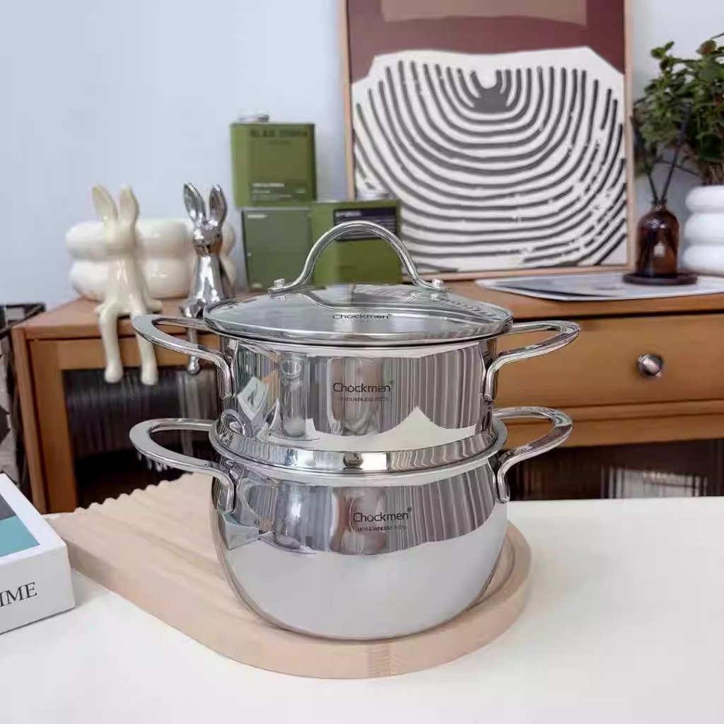 Nồi Hấp 2 Tầng Inox Cao Cấp Chockmen Dùng Được Bếp Từ Nhỏ Trung Đại