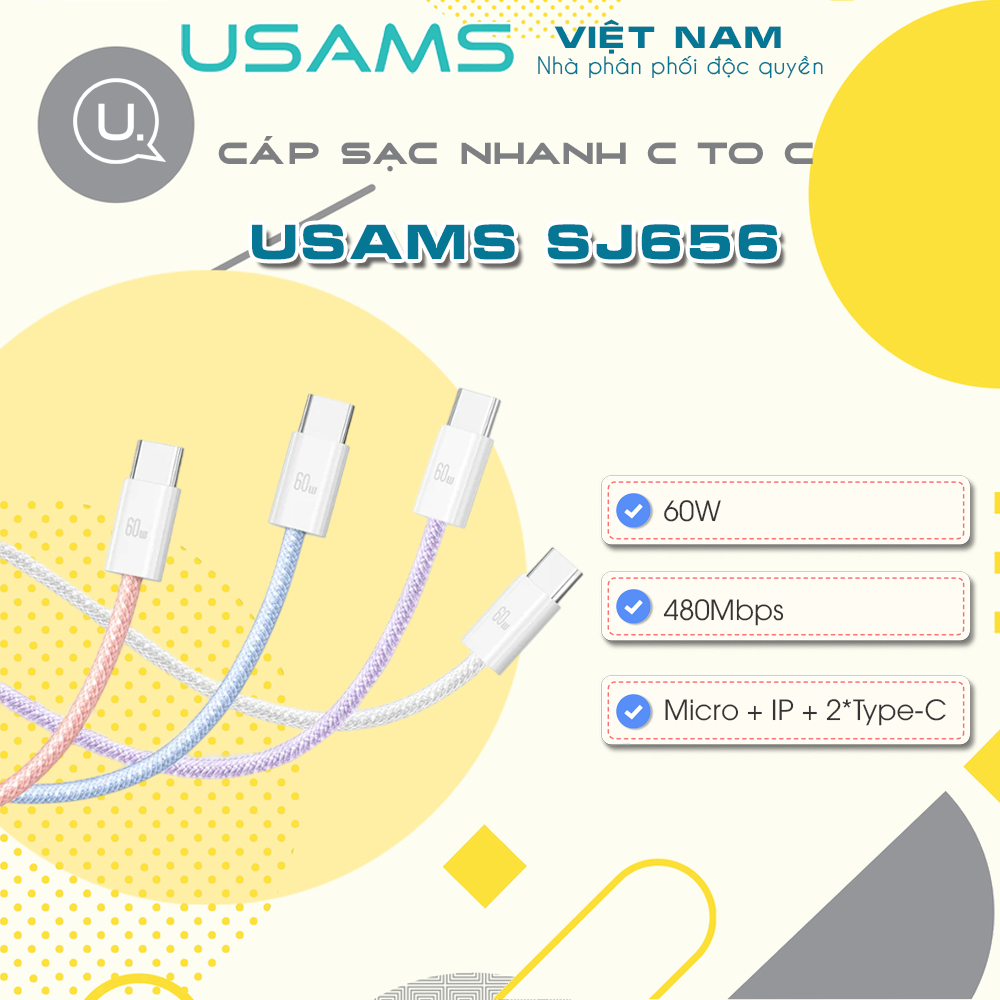 Cáp sạc nhanh USAMS SJ656 U86 PD60W Type-C To Type-C Rainbow Braided ...