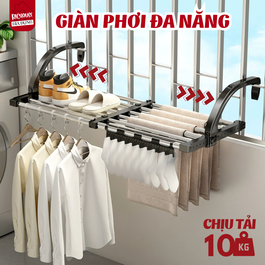 Giá Phơi Giày Đa Năng Treo Ban Công, Kệ Phơi Đồ Có Thể Kéo Rộng, Gấp Gọn