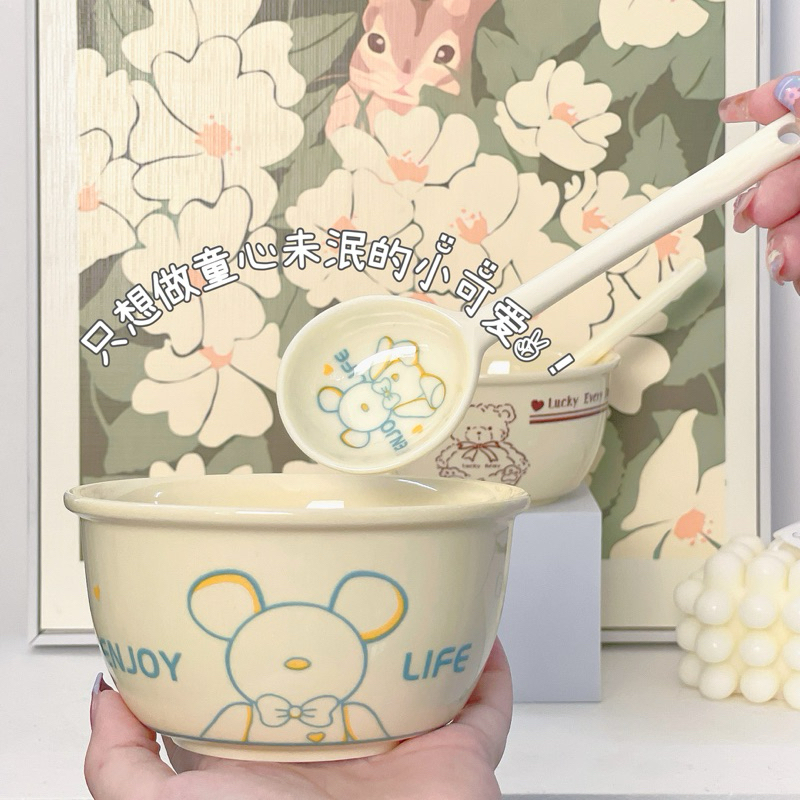 Set bát + thìa sứ gấu cực xinh