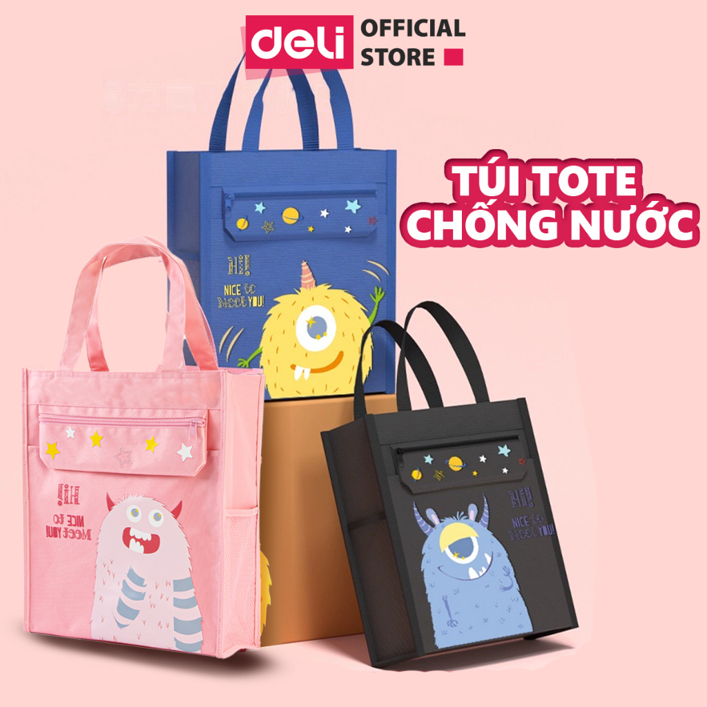 Túi Tote Túi Học Thêm Deli Vải Canva Deli Dễ Thương Sức Chứa Lớn Chống Nước, Chống Bụi Đựng Tài Liệu Sách Vở Học Sinh