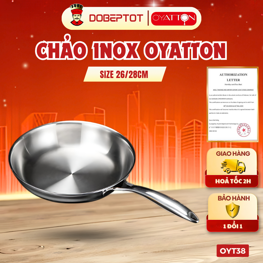 [OYT38] Chảo rán inox liền đáy cao cấp 18/10 Oyatton size 16,18,20,26 ...