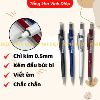 Bút chì kim bấm Deli cao cấp dùng ngòi 0.5mm, bút chì kim loại 1đầu chì kim 1đầu bi đen