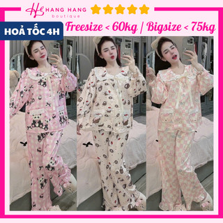 Đồ ngủ nữ pijama dài tay cổ bèo nơ túi bigsize lụa latin mịn mát 2SDD06, đồ bộ nữ đồ mặc nhà tiểu thư dễ thương