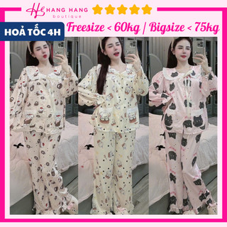 Đồ ngủ nữ pijama dài tay cổ bèo nơ túi bigsize lụa latin mịn mát 2SDD06, đồ bộ nữ đồ mặc nhà tiểu thư dễ thương