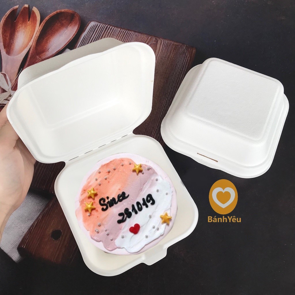 Bộ 10 Hộp Bã Mía Đựng Bánh Kem Mini/ Hộp bã mía vuông Trắng/Nâu