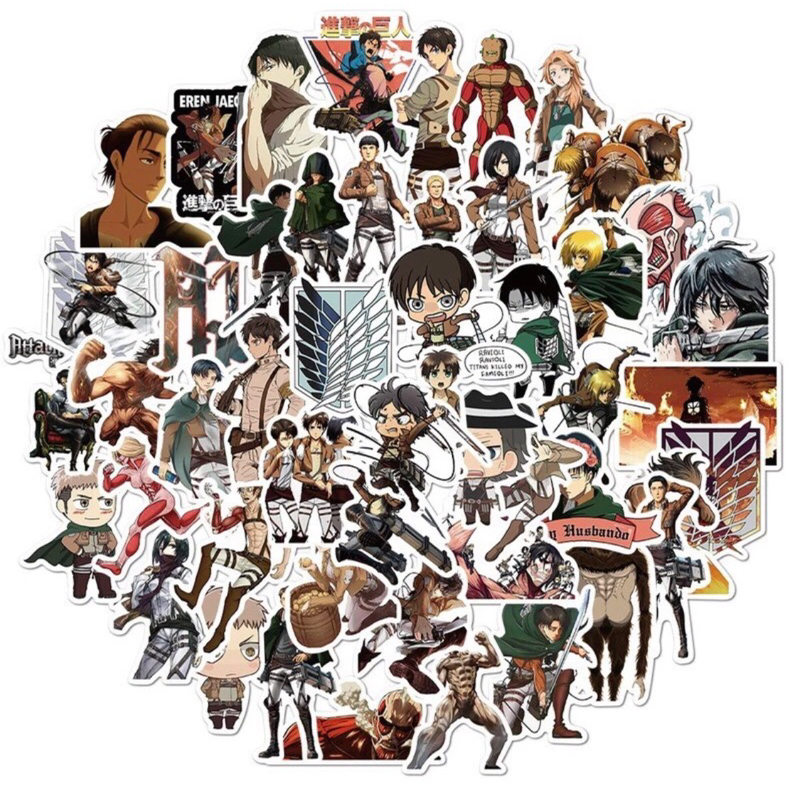 60 sticker attack on titan  trang trí sổ tay note book laptop mũ bảo hiểm chống nước tốt