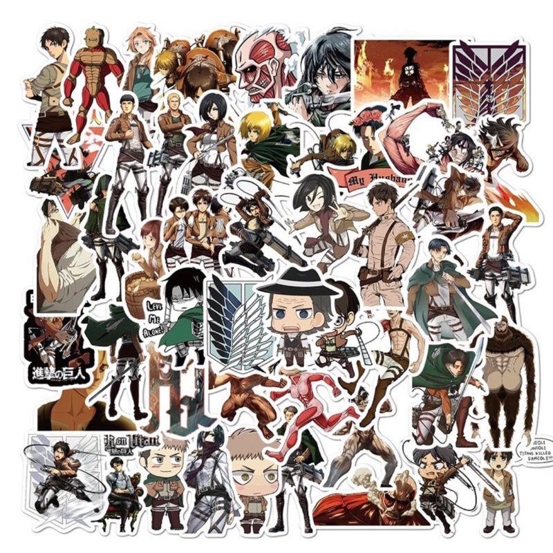 60 sticker attack on titan  trang trí sổ tay note book laptop mũ bảo hiểm chống nước tốt