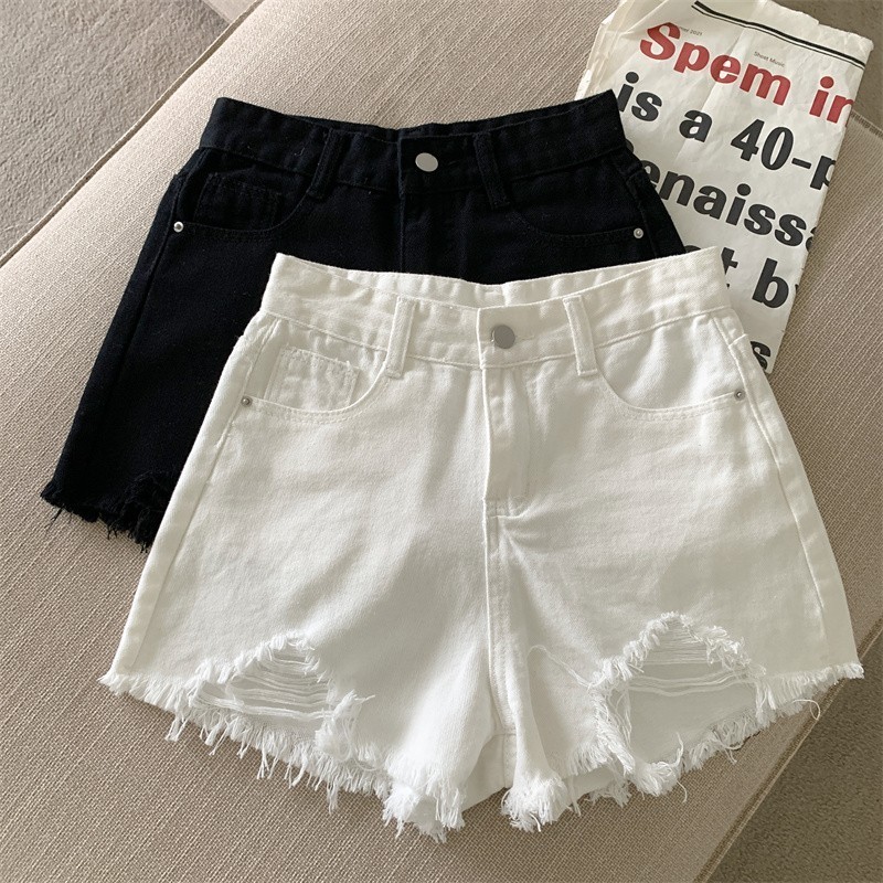 Quần short jean nữ rách đẹp lưng cao, Quần đùi chất bò trắng rách cá ...