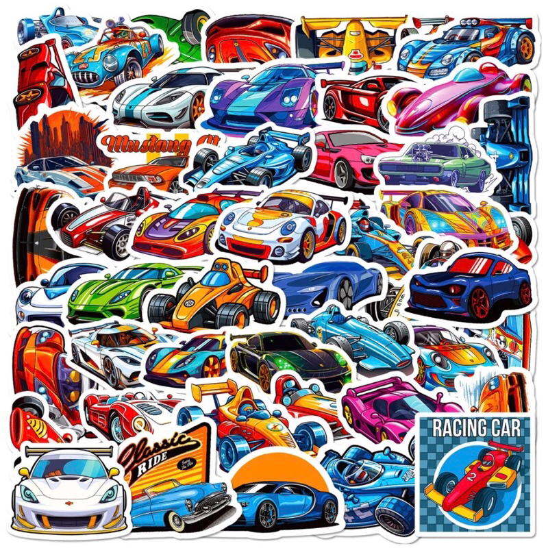 60 sticker siêu xe chống nước tốt trang trí dán mũ bảo hiểm xe đạp dụng cụ học tập