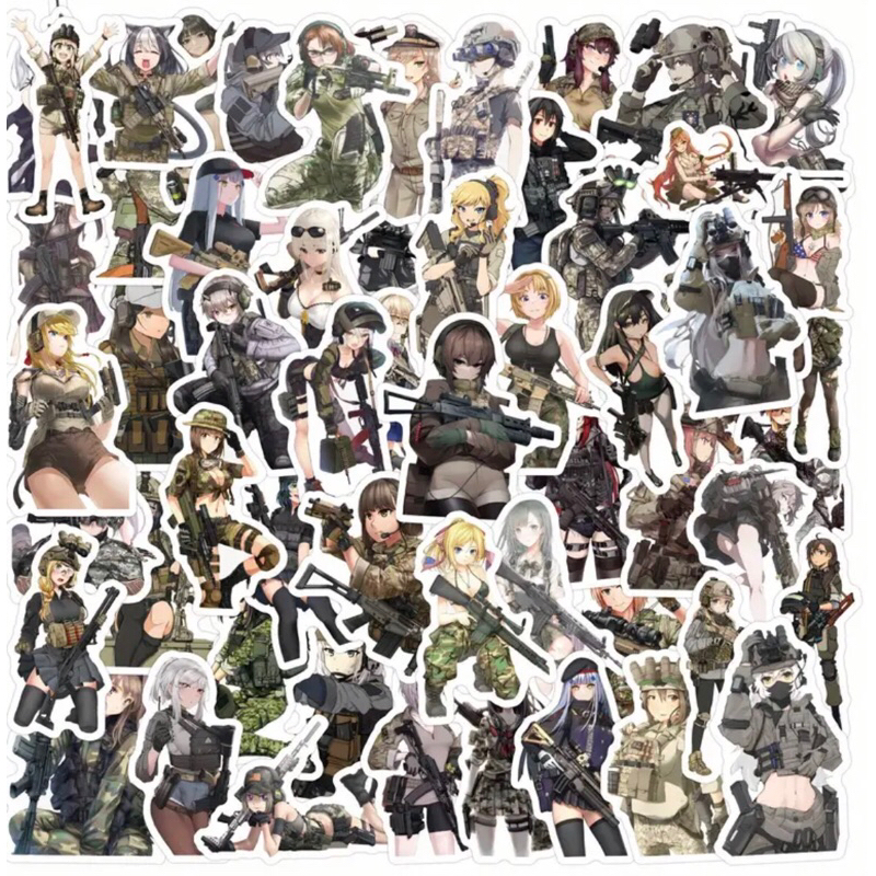 60 sticker nhân vật nữ  anime quân sự cá tính  trang trí sổ tay note book laptop mũ bảo hiểm chống nước tốt