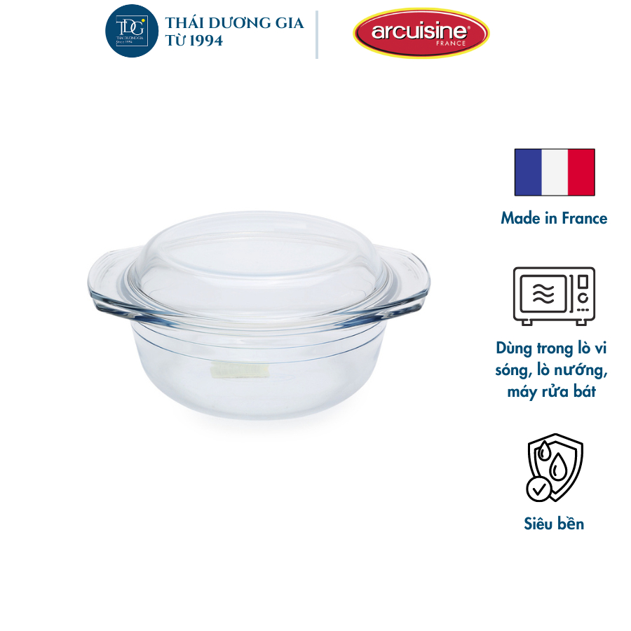 Âu thủy tinh vi sóng, lò nướng 0.75L Arcuisine Pháp – 21.5×16.5×8cm | Thái Dương Gia