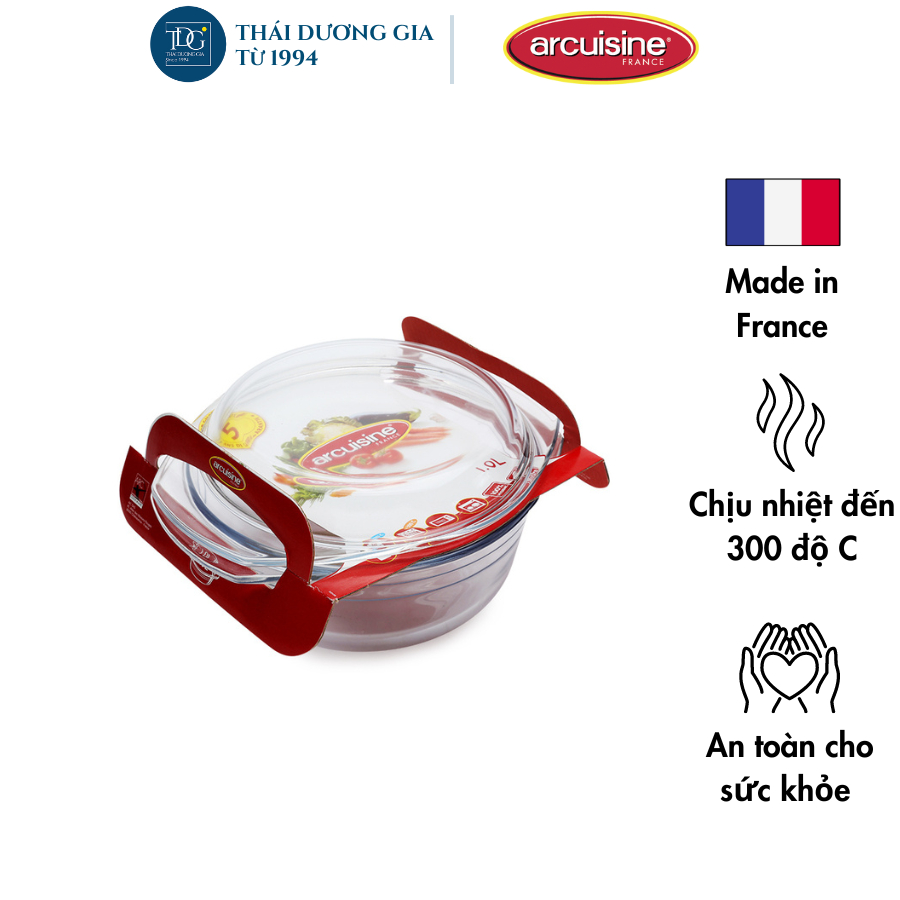 Âu thủy tinh vi sóng, lò nướng 0.75L Arcuisine Pháp – 21.5×16.5×8cm | Thái Dương Gia