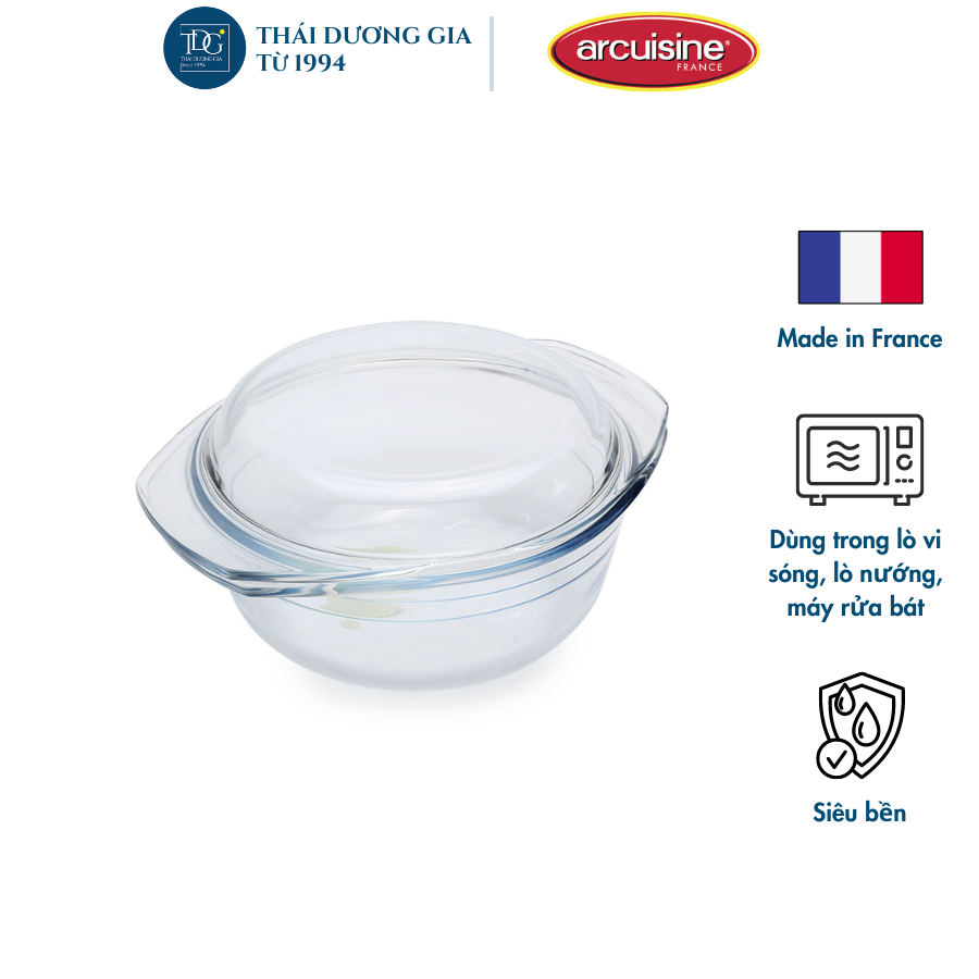 Âu thủy tinh vi sóng, lò nướng 0.75L Arcuisine Pháp – 21.5×16.5×8cm | Thái Dương Gia