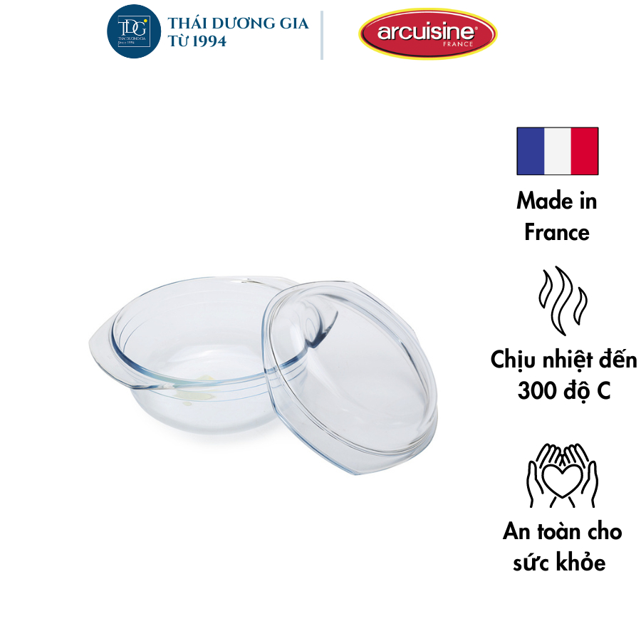 Âu thủy tinh vi sóng, lò nướng 0.75L Arcuisine Pháp – 21.5×16.5×8cm | Thái Dương Gia