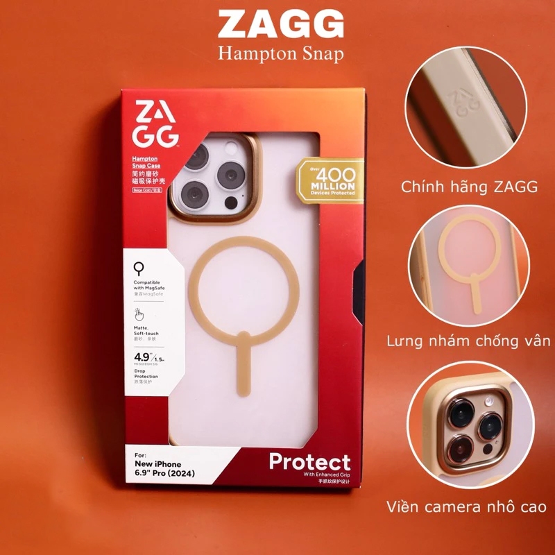 [ Chống Sốc ] Ốp ZAGG Hampton Snap Case Viền TPU Dẻo Chống Sốc Tích Hợp Sạc Từ Tính cho iP 16 Pro Max/ 16 Pro