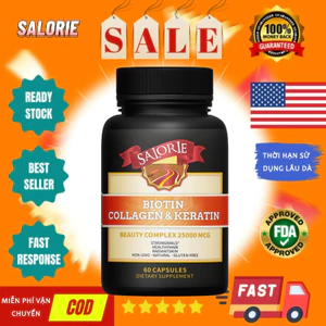 Biotin 25 mg điều hòa trao đổi chất và thúc đẩy tăng trưởng tế bào, bảo vệ da, 60 viên nang mềm