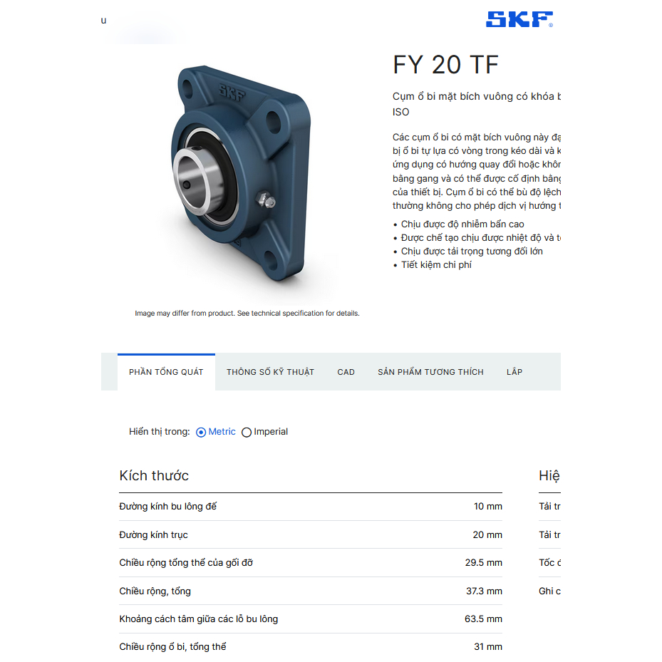 Gối đỡ vòng bi bạc đạn FY20TF, FY25TF, FY30TF, FY35TF SKF | Shopee Việt Nam