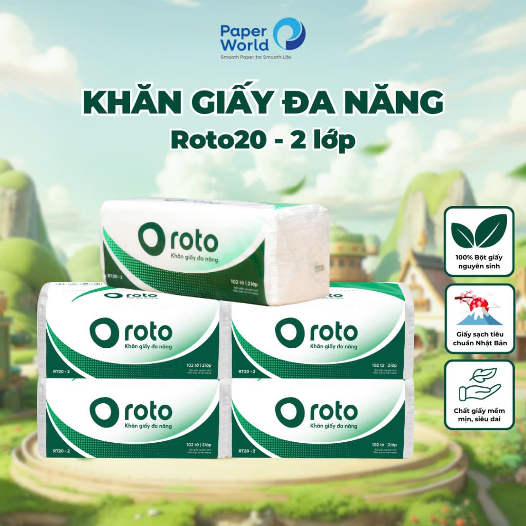 [Combo 20 gói ] Khăn giấy cao cấp đa năng Roto, làm từ bột giấy nguyên sinh  | Thế Giới Giấy
