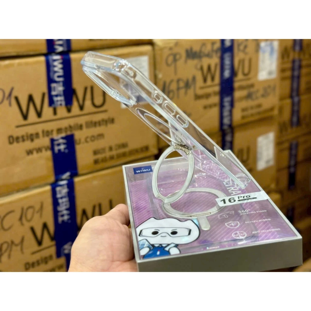 Ốp Lưng Chống Sốc & Kiêm Giá Đỡ WIWU Trong Suốt - Tích Hợp Sạc Từ Tính Tiện Lợi cho iP 16 Pro/ 16 Pro Max