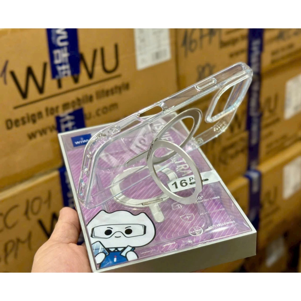 Ốp Lưng Chống Sốc & Kiêm Giá Đỡ WIWU Trong Suốt - Tích Hợp Sạc Từ Tính Tiện Lợi cho iP 16 Pro/ 16 Pro Max