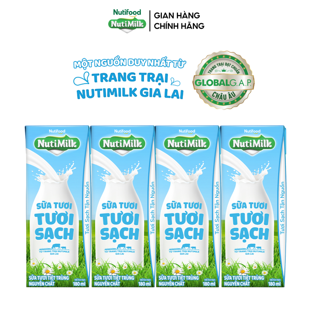 HSD GẦN NHẤT 06/08/2026 [QUÀ TẶNG KHÔNG BÁN] Lốc Sữa Tươi Tươi Sạch NutiMilk Vị Ngẫu Nhiên 180ml