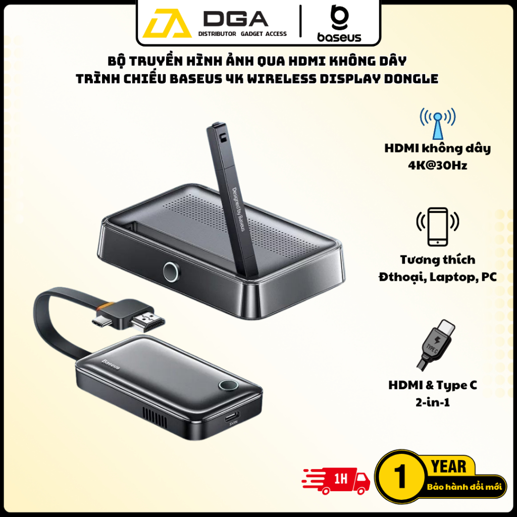 HDMI Không Dây Baseus 4K Wireless Display Dongle Adapter Cho Smartphone ...