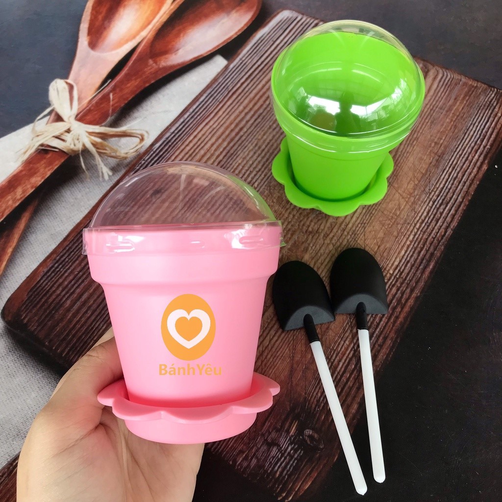 Bộ 5 Cốc Xẻng Chậu Cây Nắp Cầu Làm Bánh Tiramisu/ Ly chậu cây làm bánh mousse