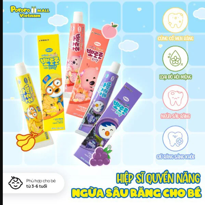 Ảnh Kem Đánh Răng Pororo Hàn Quốc 50g Cho Trẻ Em Từ 3 Tuổi 1