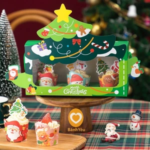Hộp đựng bánh Cupcake 3 bánh Mẫu Giáng Sinh (CBTC)