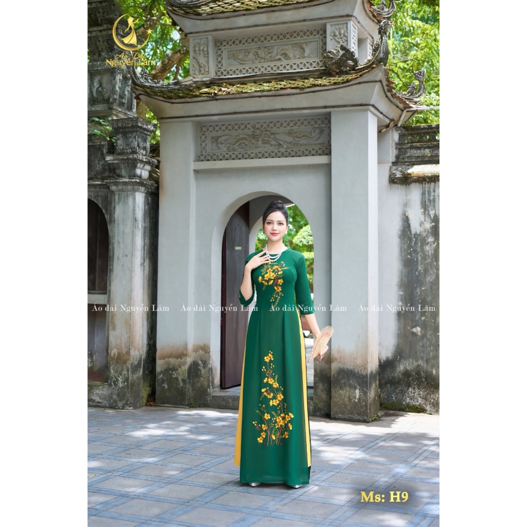 [GIẢM 40K] Áo Dài Lụa Thêu Cao Cấp Tinh Tế, Áo Dài Cho Mẹ H9 Xanh Rêu Cao Giãn Nhẹ, Thấm Hút Tốt - Áo Dài Thêu Hoa Tỉ Mỉ