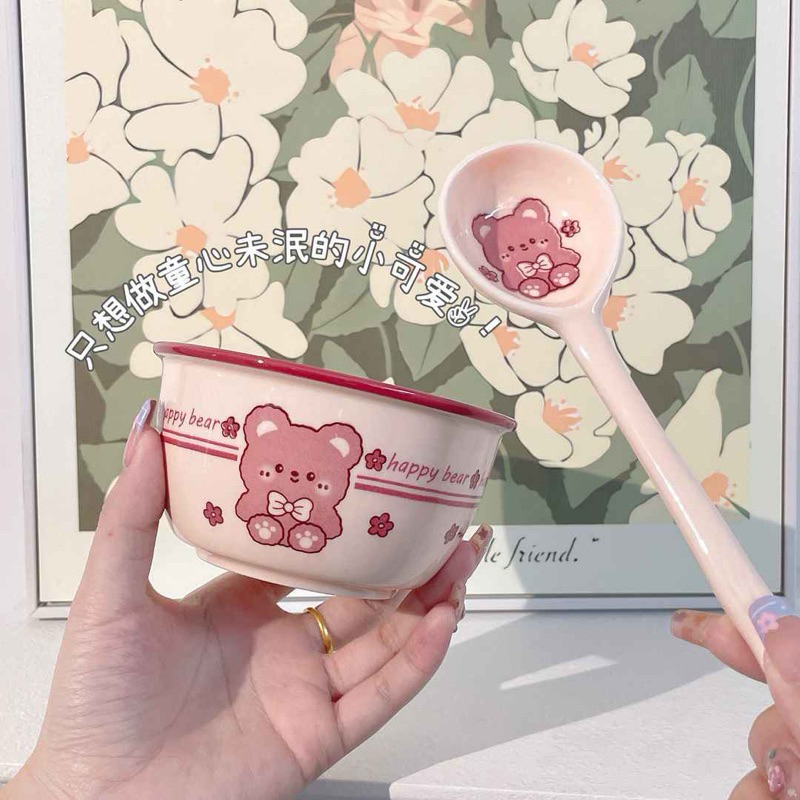 Set bát + thìa sứ gấu cực xinh
